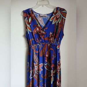 Philosophy Women Maxi Dress  Blue/Pink/Green Multicolor Paisley Stretch Large